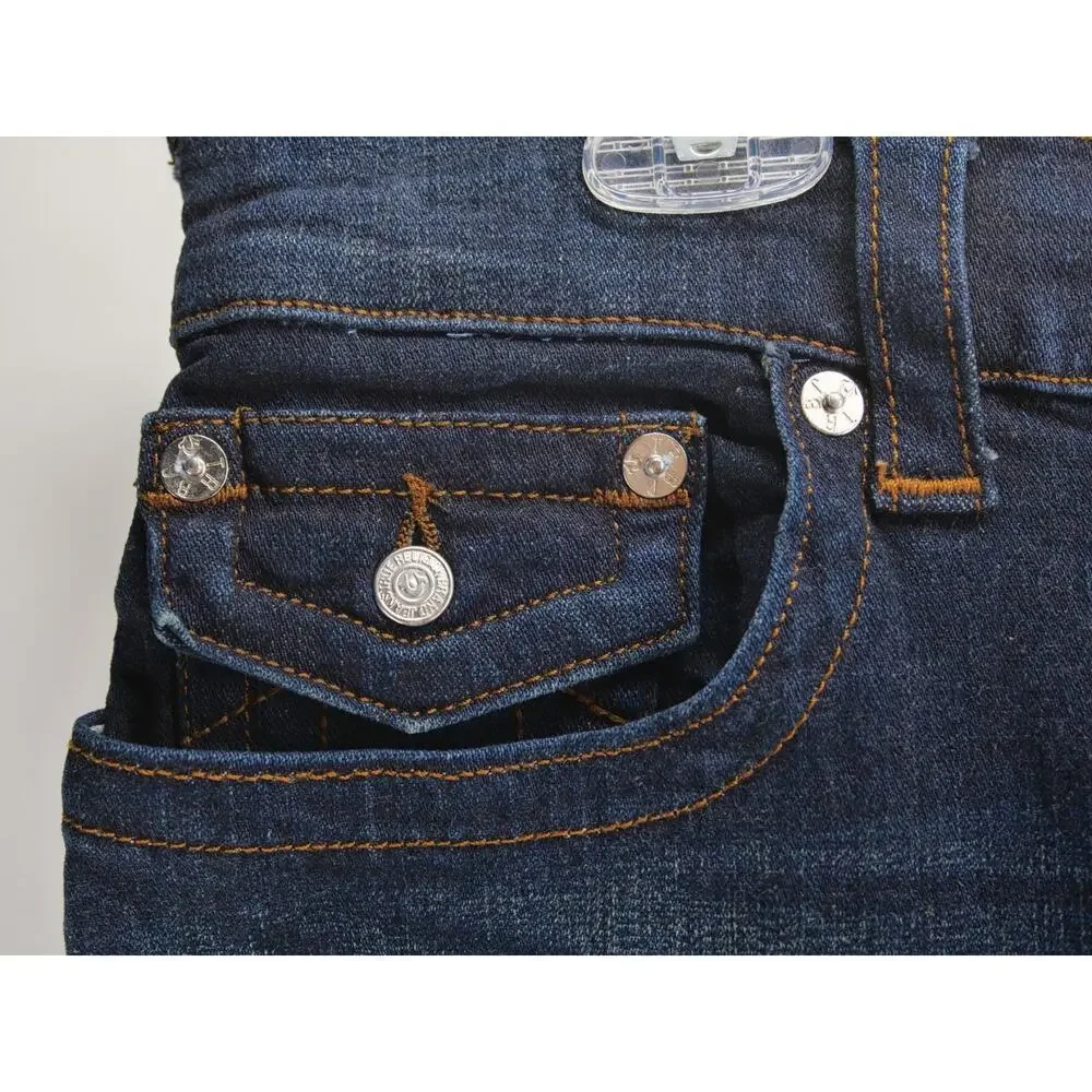True Religion Ricky Relaxed Straight Jeans Mens 33x30 Flap Pocket Dark Wash Blue